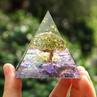 Tree of Life Orgonite Pyramid Mold Amethyst Peridot Healing Crystal