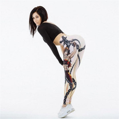 V-Taper Power She Warrior Print Push Up Fitness Leggings