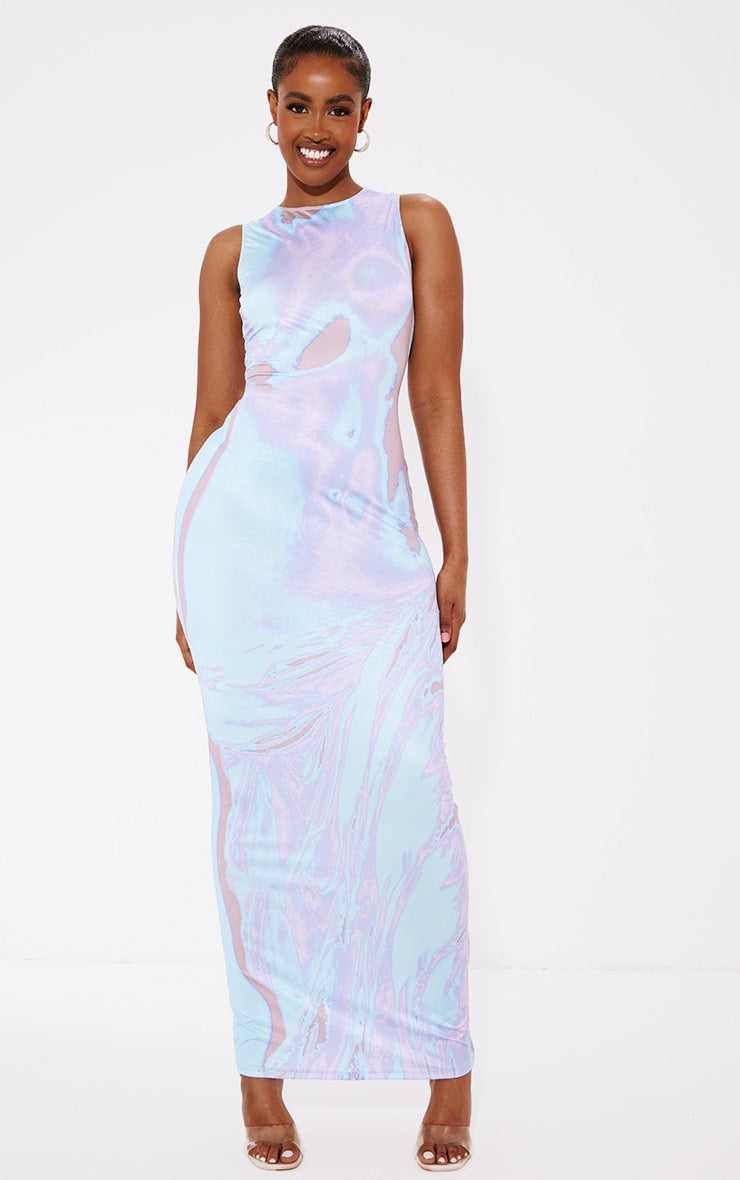 Shape Blue Body Print Sleeveless Maxi Dress