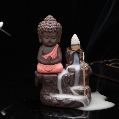 Lucky Monk with Small Buddha Incense backflow Burner + 50pcs Incense Cones