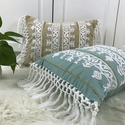 Linen Embroidery Cushion Cover with Tassel