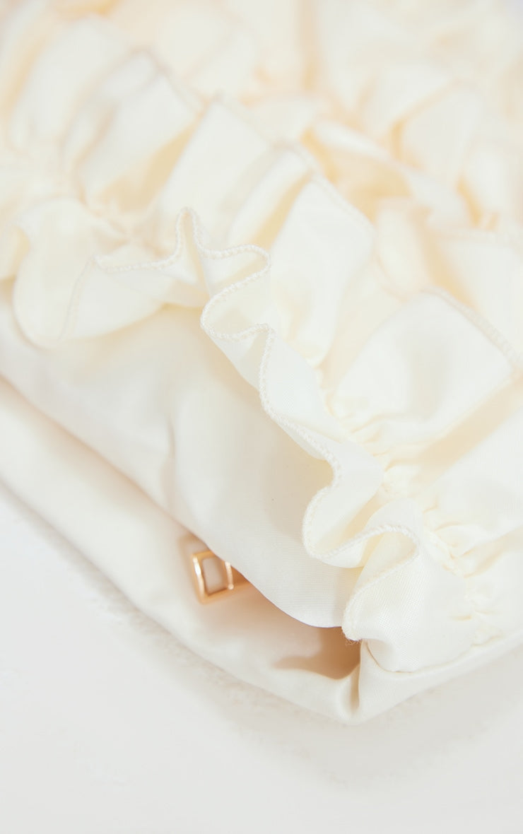 Cream Satin Ruffle Clutch