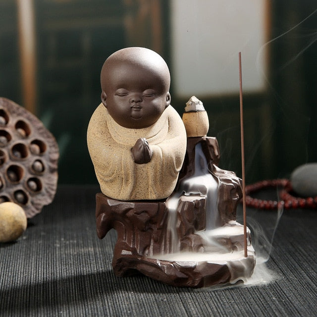 Lucky Monk with Small Buddha Incense backflow Burner + 50pcs Incense Cones