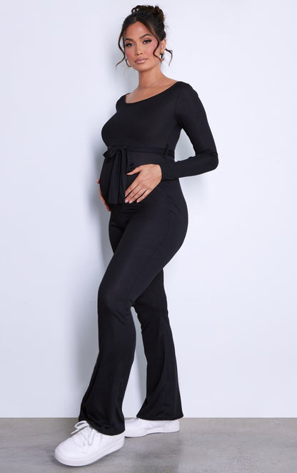 Maternity Dusty Blue Rib Tie Waist Jumpsuit