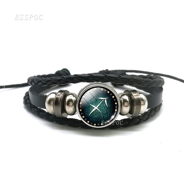 12 Zodiac Signs Constellation Charm Bracelet Men Women Fashion Multilayer Weave leather Bracelet & Bangle