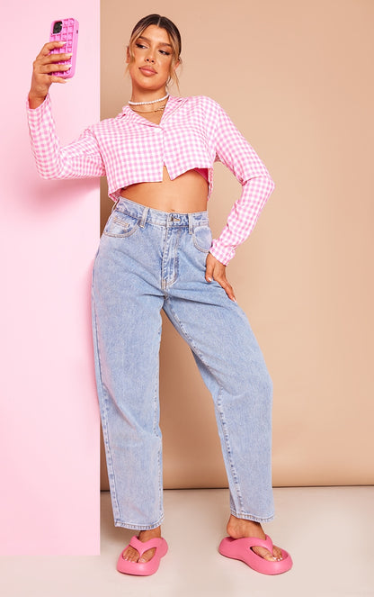 Pink Gingham Cropped Blazer