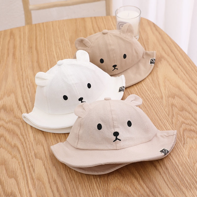 Spring Summer Baby Bucket Hat Cute Bear Ear Newborn Panama Cap Solid Color Outdoor Beach Kids Baby Boy Girl Sun Hats Bonnet