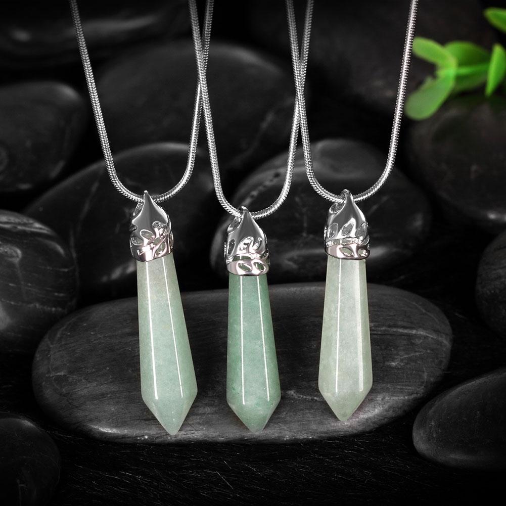 Green Aventurine Natural Stone Necklace in 18K White Gold Plated