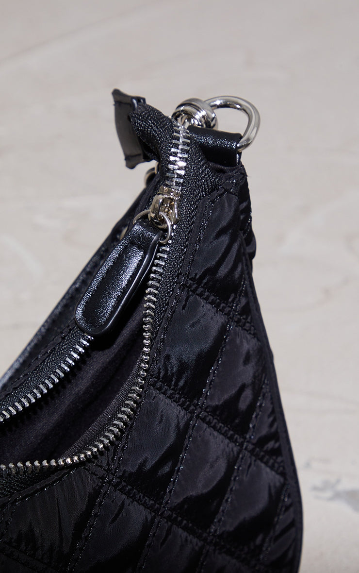 Black Quilted Silver Chain Detail Shoulder Bag