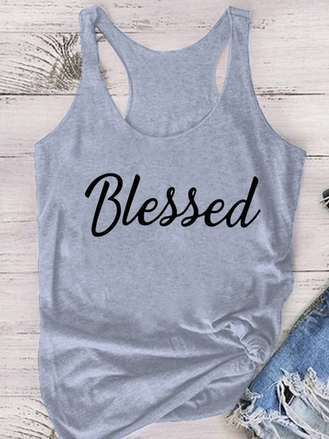 New Casual Blessed Printing Women Tank Tops Sleeveless Summer Vest Tops for Ladies Haut Femme Loose Tops Women 2022 Tee Shirt