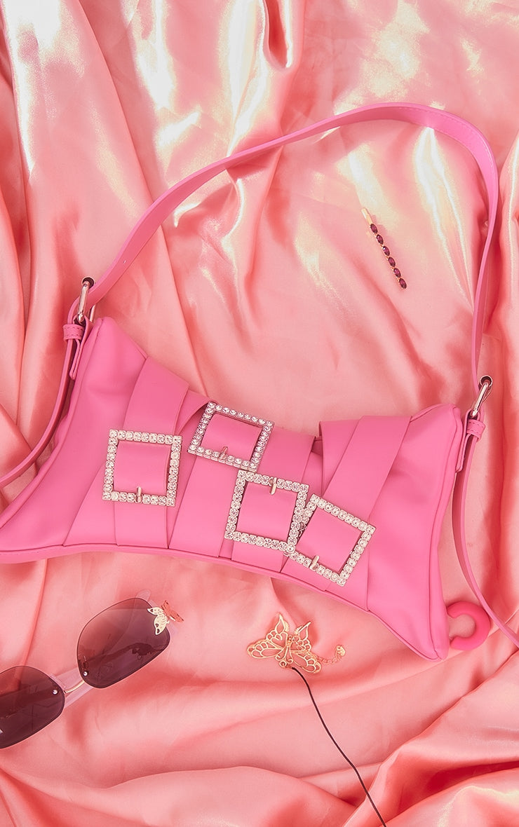 Pink Assorted Diamante Buckle Shoulder Bag