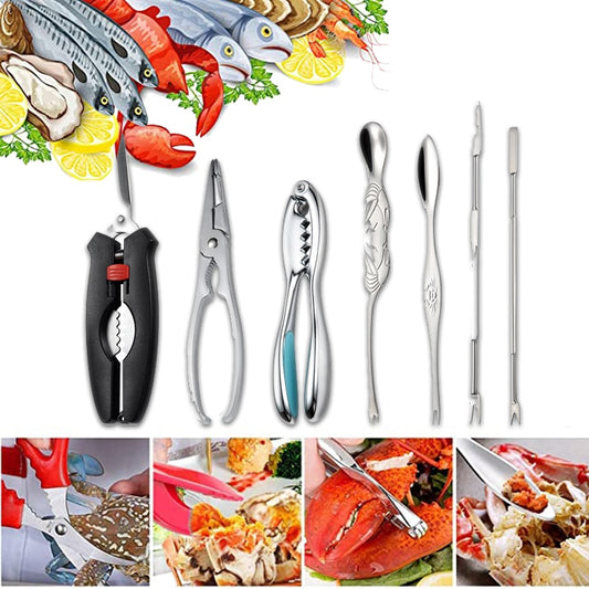 8Pcs Crab Eater Household Hairy Scissors 304 Food Grade Stainless Steel Pliers Combination Special Tools Peeling Clip Full Set