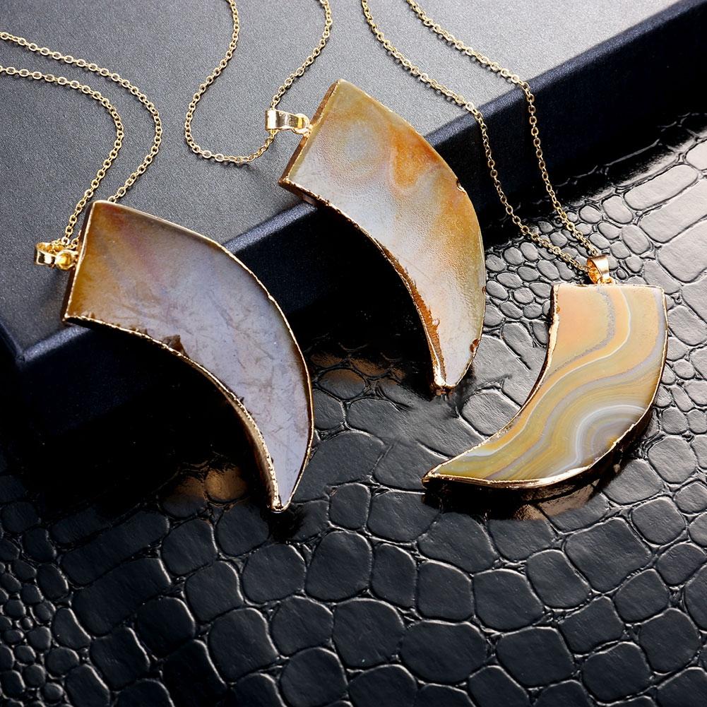 Natural Agate Tan Stone Necklace in 18K Gold Plated