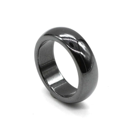 KFT Natural Black Hematite Magnetic Healing Ring 6mm Band Sizes 5 Through 12