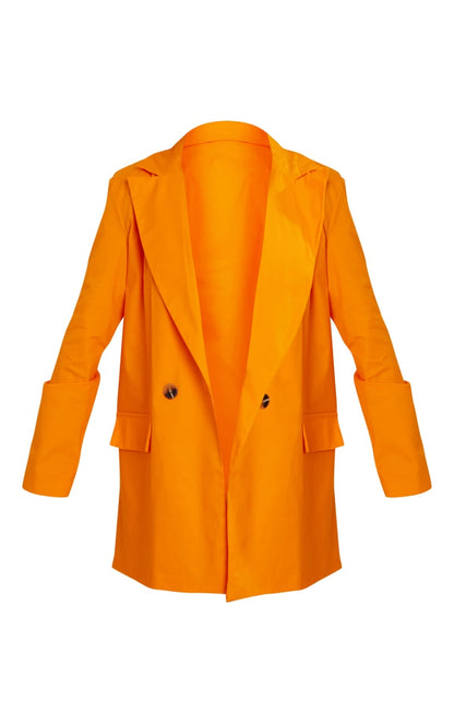 Orange Premium Cotton Double Breasted Flap Pocket Oversized Blazer