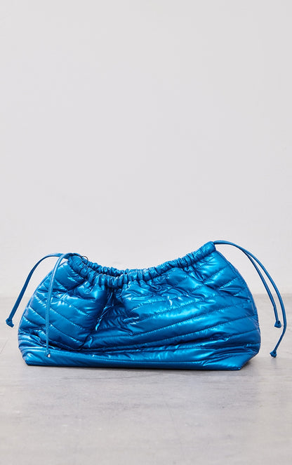 Bright Blue Quilted Slouchy Clutch Bag