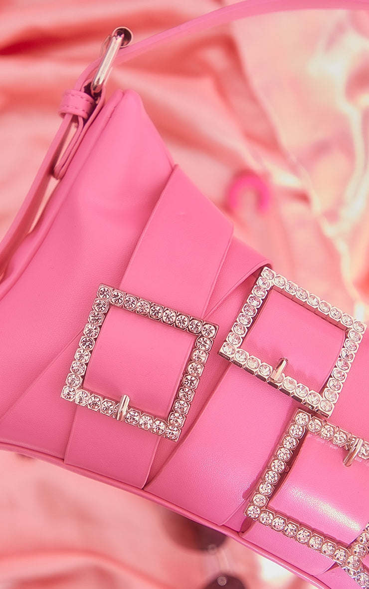 Pink Assorted Diamante Buckle Shoulder Bag