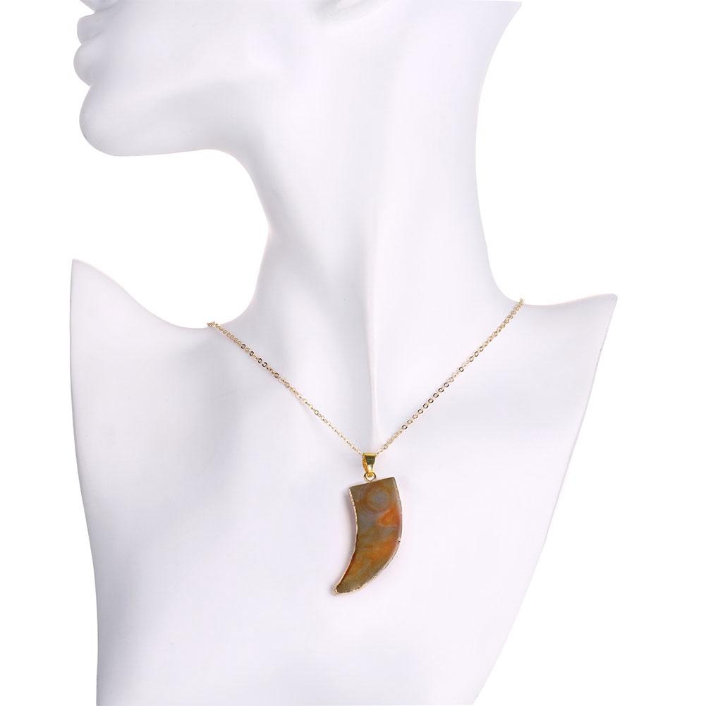 Natural Agate Tan Stone Necklace in 18K Gold Plated