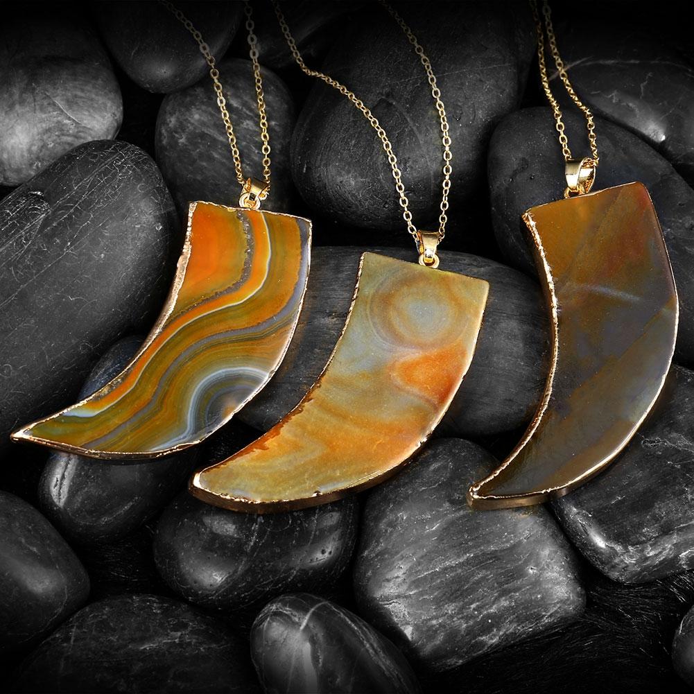 Natural Agate Tan Stone Necklace in 18K Gold Plated