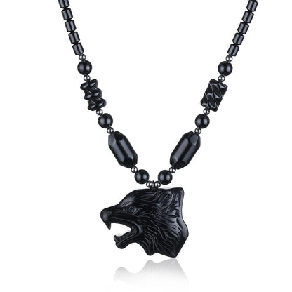 Onyx Wolfpack Natural Stone Necklace in Vintage Black Gold