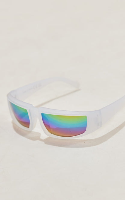 Green Mirrored Squared Sporty Visor Sunglasses