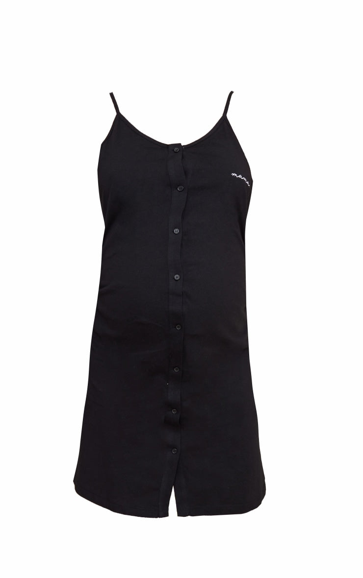 Maternity Black Mama Strappy Button Up Front Nightie