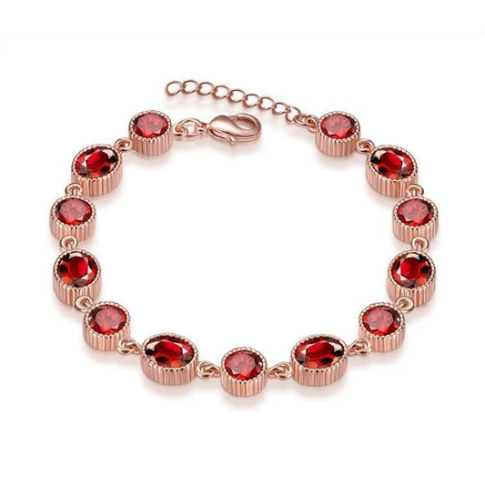 Armband mit stimulierten Rubinsteinen, 18 Karat Rosévergoldung, hergestellt in Italien