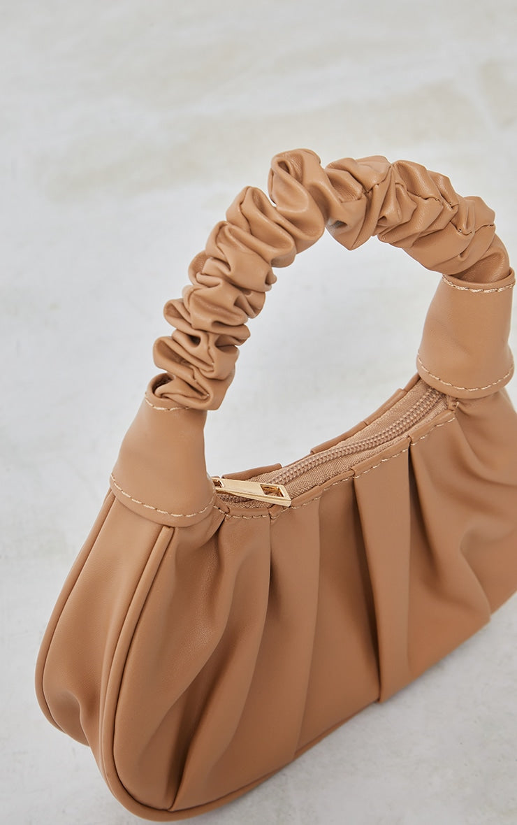 Tan Ruched Mini Grab Bag