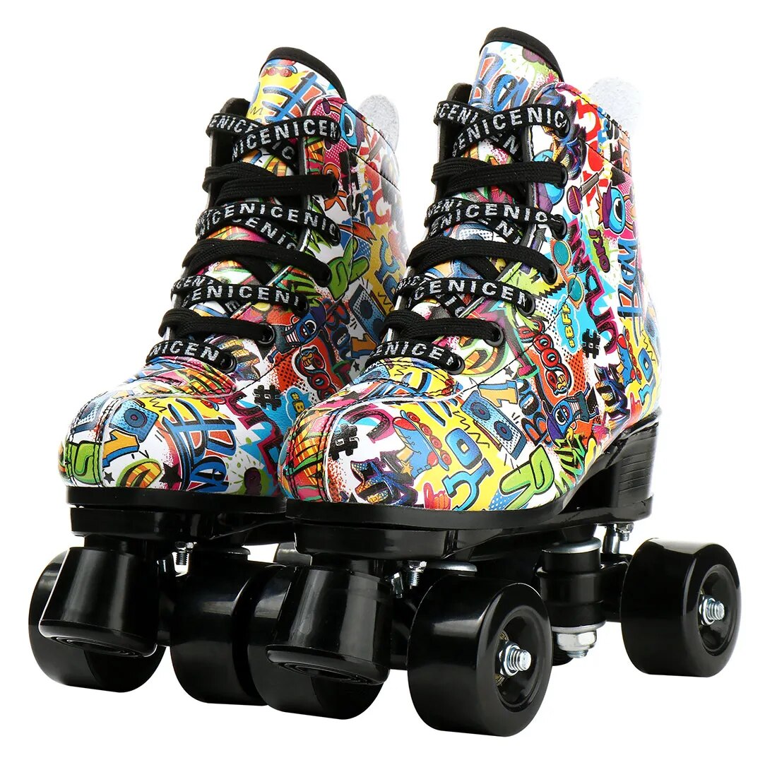 Graffiti Roller Skates Adult Double Row Skates Microfiber Leather