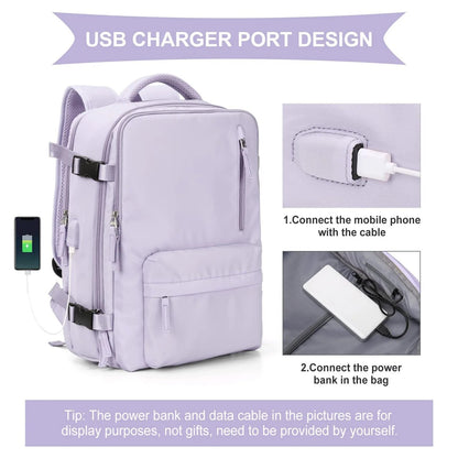 Lightweight Travel Backpack, Large Capacity Women's Multifunctional Suitcase with USB Charging