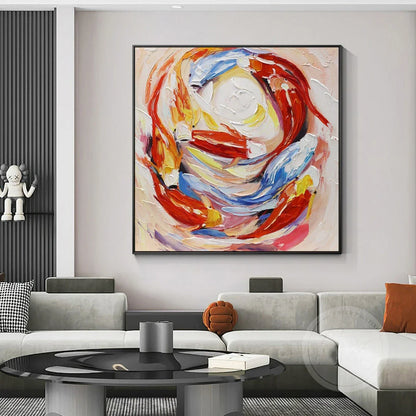 Classic Wall Art Red and Blue Koi Fish Abstract Oil Painting HD Canvas Poster Print