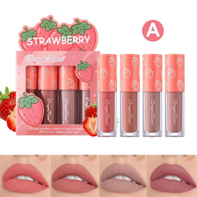 Four Mini Sets Of Women's Makeup Velvet Matte Lip Glaze Fruit Makeup