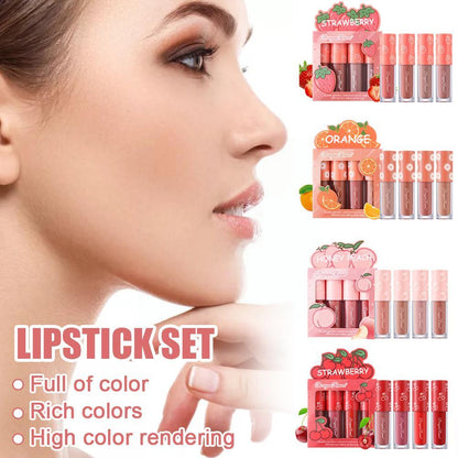 Four Mini Sets Of Women's Makeup Velvet Matte Lip Glaze Fruit Makeup