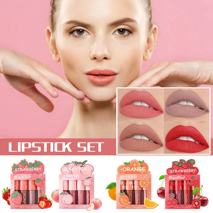 Four Mini Sets Of Women's Makeup Velvet Matte Lip Glaze Fruit Makeup