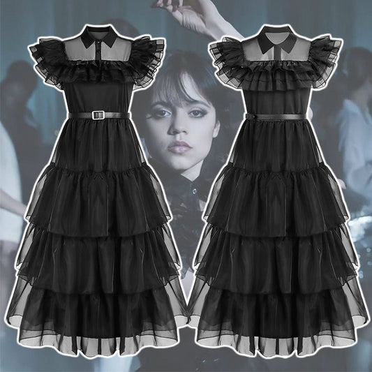 Wednesday Dress for Girl Kids Movie Wednesday Cosplay Costumes Black Gothic Dresses Halloween Party Women Clothes