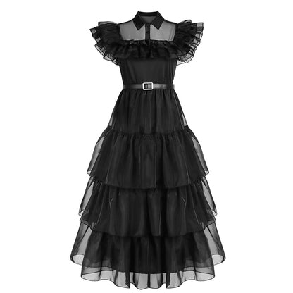 Wednesday Dress for Girl Kids Movie Wednesday Cosplay Costumes Black Gothic Dresses Halloween Party Women Clothes