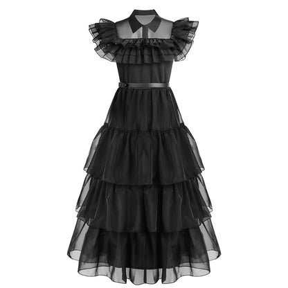 Wednesday Dress for Girl Kids Movie Wednesday Cosplay Costumes Black Gothic Dresses Halloween Party Women Clothes