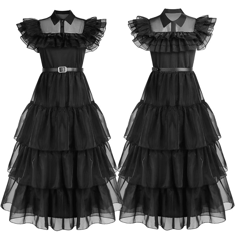 Wednesday Dress for Girl Kids Movie Wednesday Cosplay Costumes Black Gothic Dresses Halloween Party Women Clothes