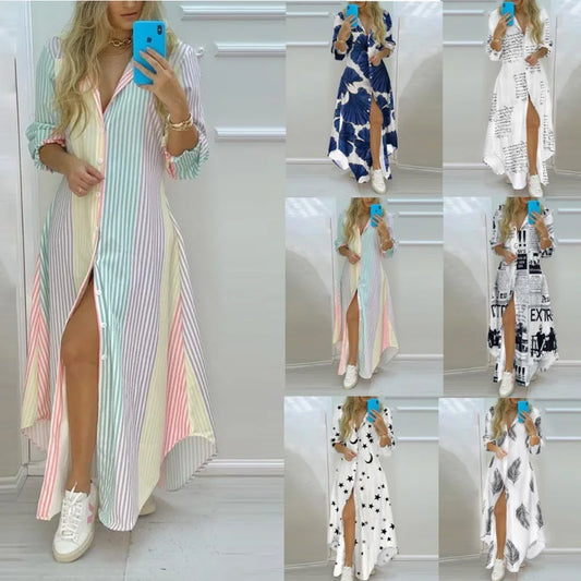 Women Boho Printed Long Shirts Dress for Summer