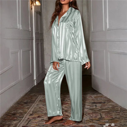 Women's striped pajama set French silk