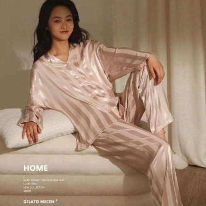 Women's striped pajama set French silk