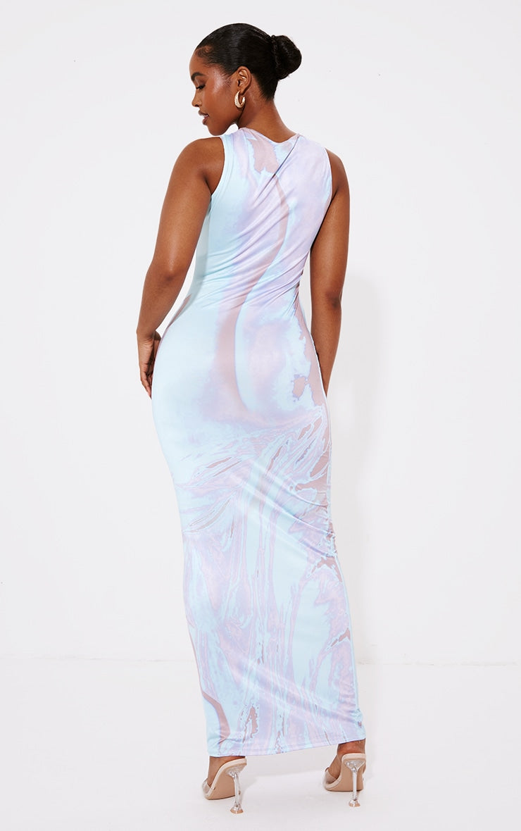 Shape Blue Body Print Sleeveless Maxi Dress