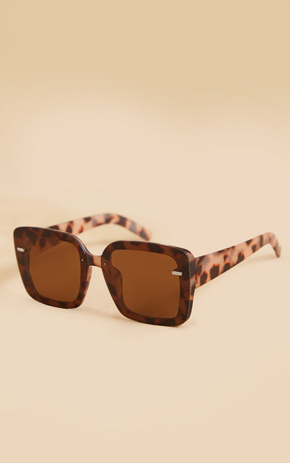 Taupe Overlapping Lens Frameless Squared Sunglasses