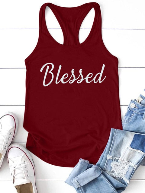 New Casual Blessed Printing Women Tank Tops Sleeveless Summer Vest Tops for Ladies Haut Femme Loose Tops Women 2022 Tee Shirt