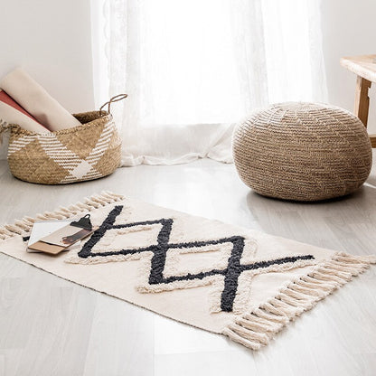 Retro Bohemian Hand Woven Cotton Linen  Tassel Carpet