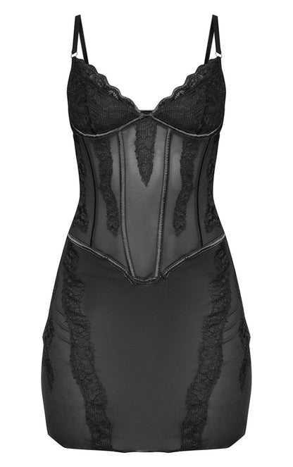 Black Lace Sheer Underwired Strappy Bodycon Dress