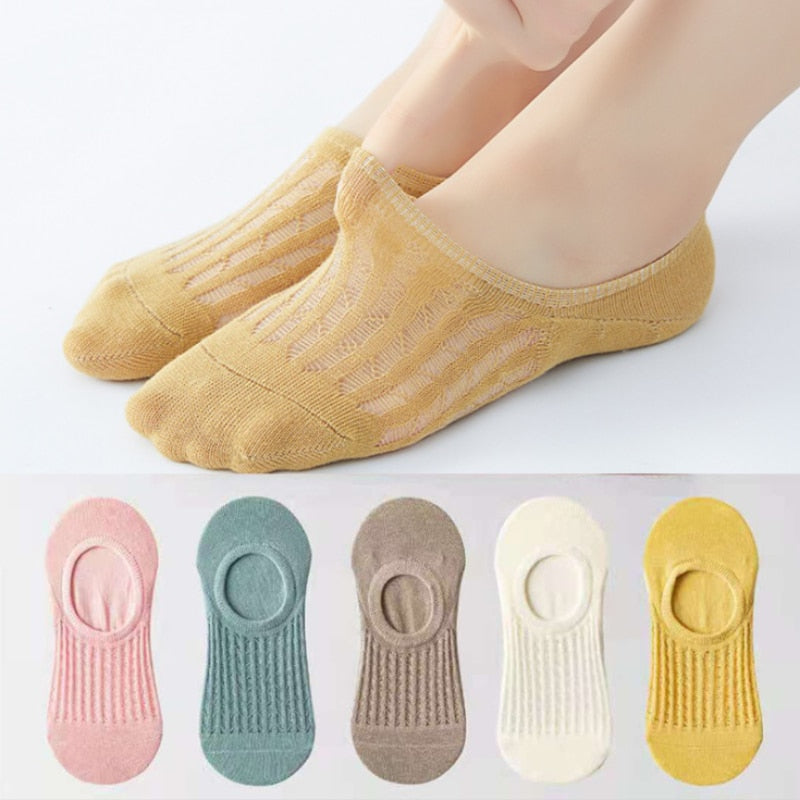 5pair Women Invisible Boat Socks Summer Mujer Silicone Non-slip Chaussette Ankle Low Female Cotton Show Breathable Calcetines