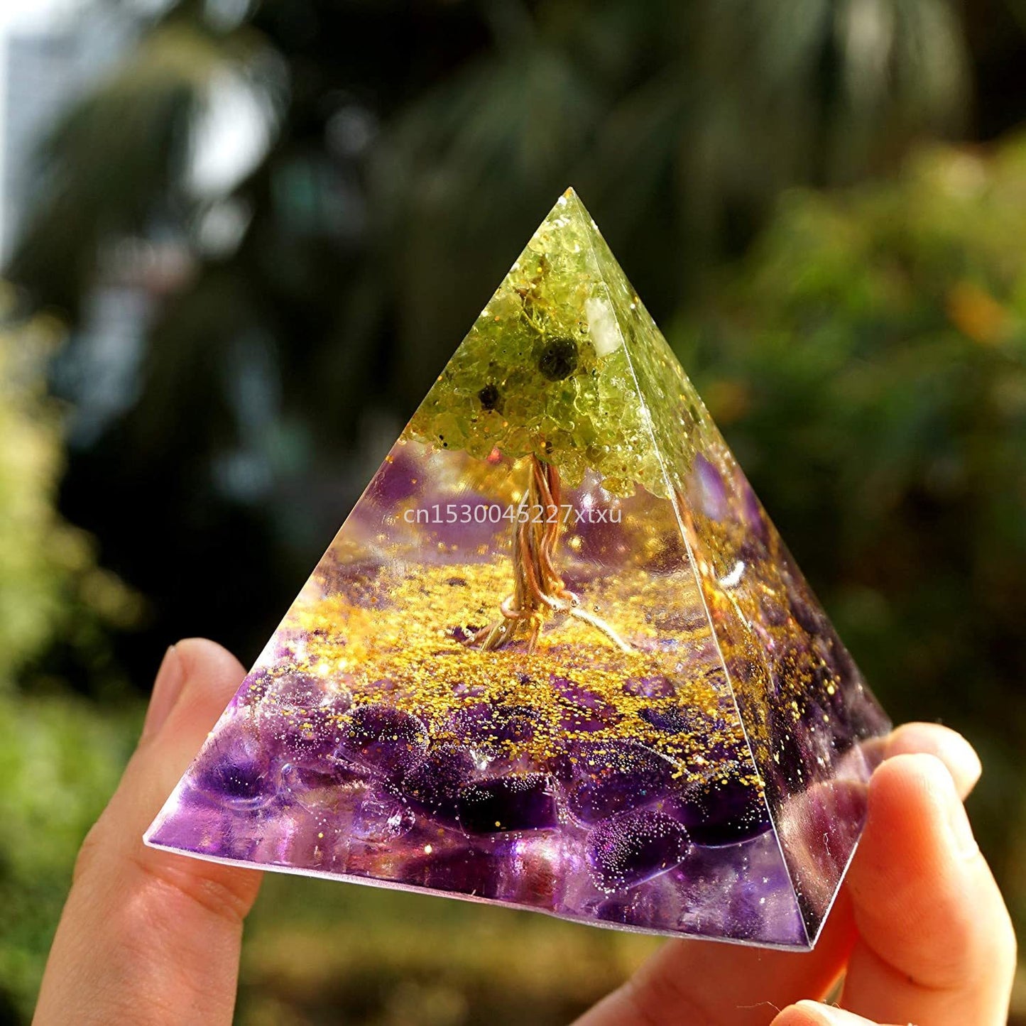 Tree of Life Orgonite Pyramid Mold Amethyst Peridot Healing Crystal