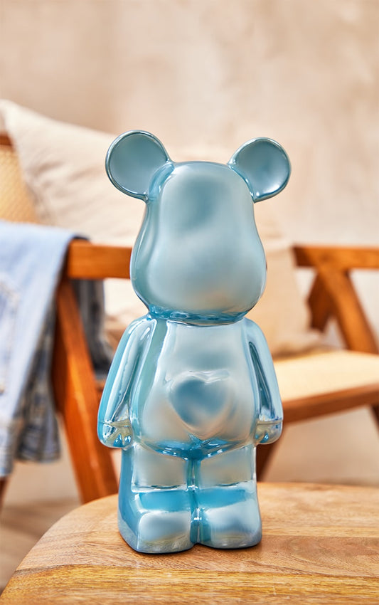 Large Blue Heart Gloss Bear Ornament 28cm