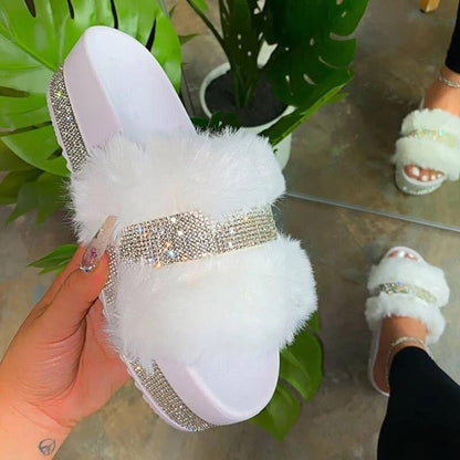 Luxury Rhinestones fur slippers